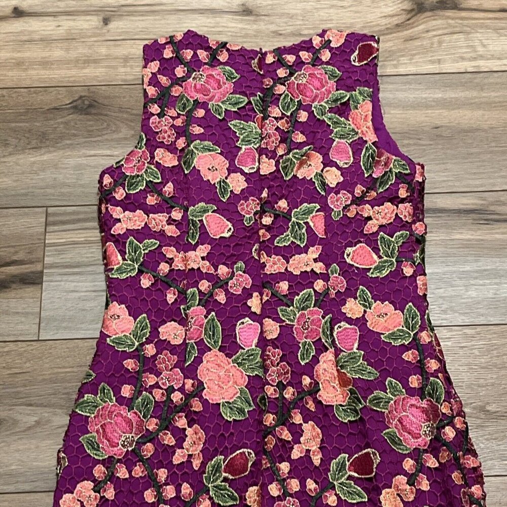 Women's Badgley Mischka Sheath Dress SZ 8 Purple Floral Overlay Sleeveless - Picture 10 of 11
